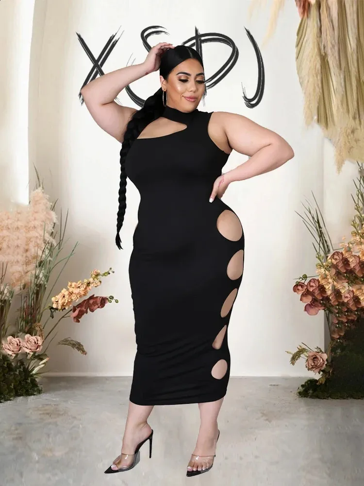 Summer Dress Women In Black Dress Tight Hollow Out Sexy Long Dresses Chic Elegant Plus Size Wholesale Drop 240814