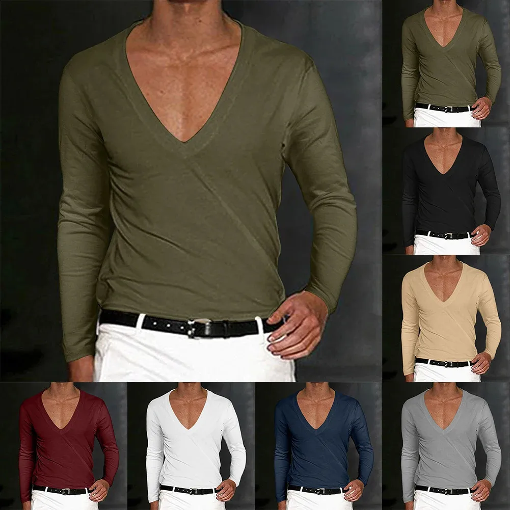 Men's Slim Fit Low Cut tight shirt with Deep V-Neck and