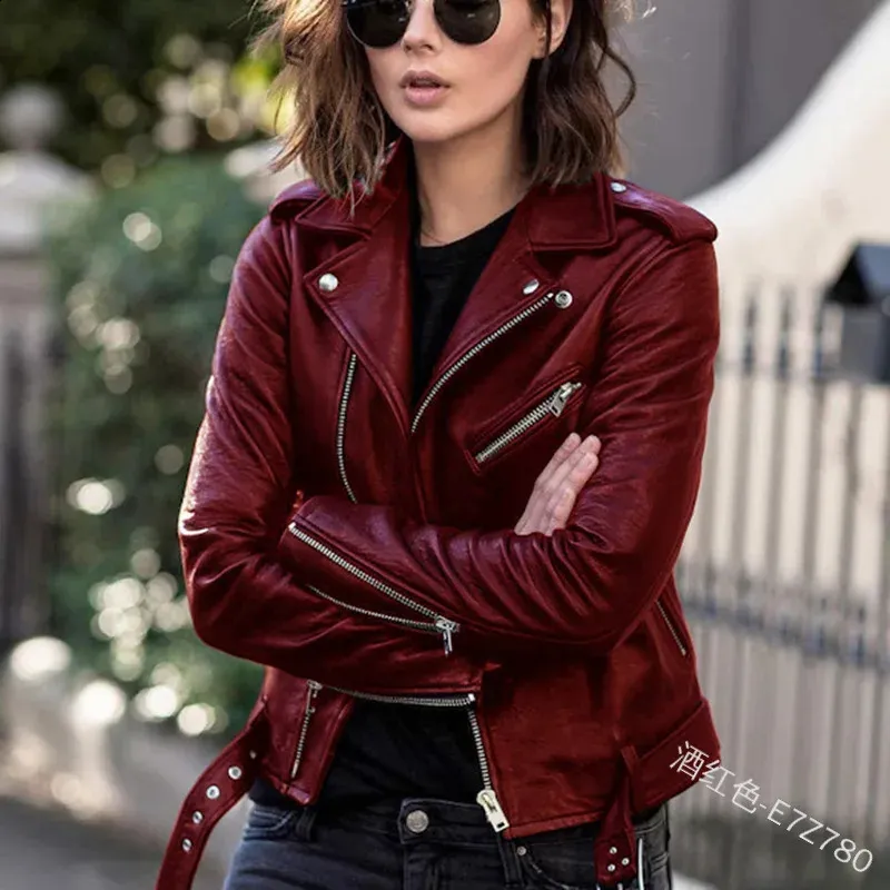 Women's Leather red leather biker jacket with Elegant Women's Leather red leather biker jacket with Elegant