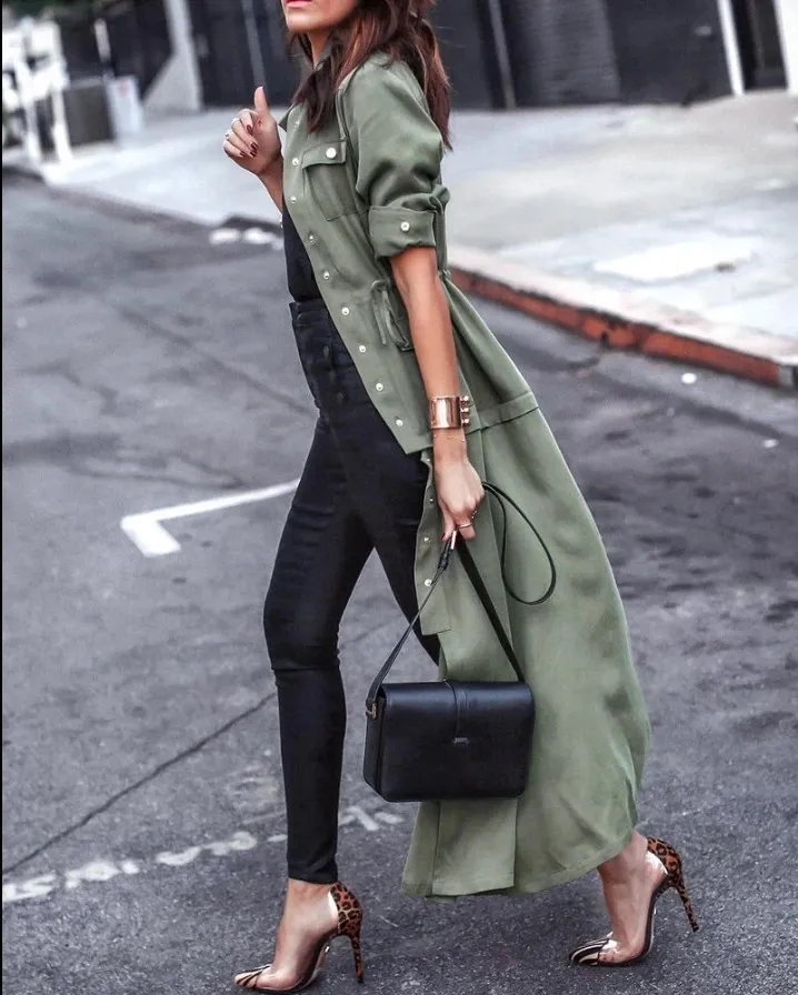 Womens Fashion Pocket N Buttoned Drawstring Coat Street