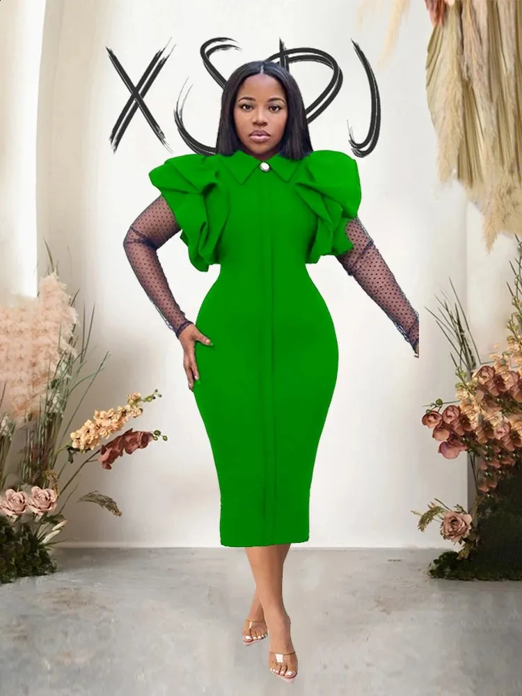 Elegant Puff Sleeve Knee Length Dress - Bodycon Birthday