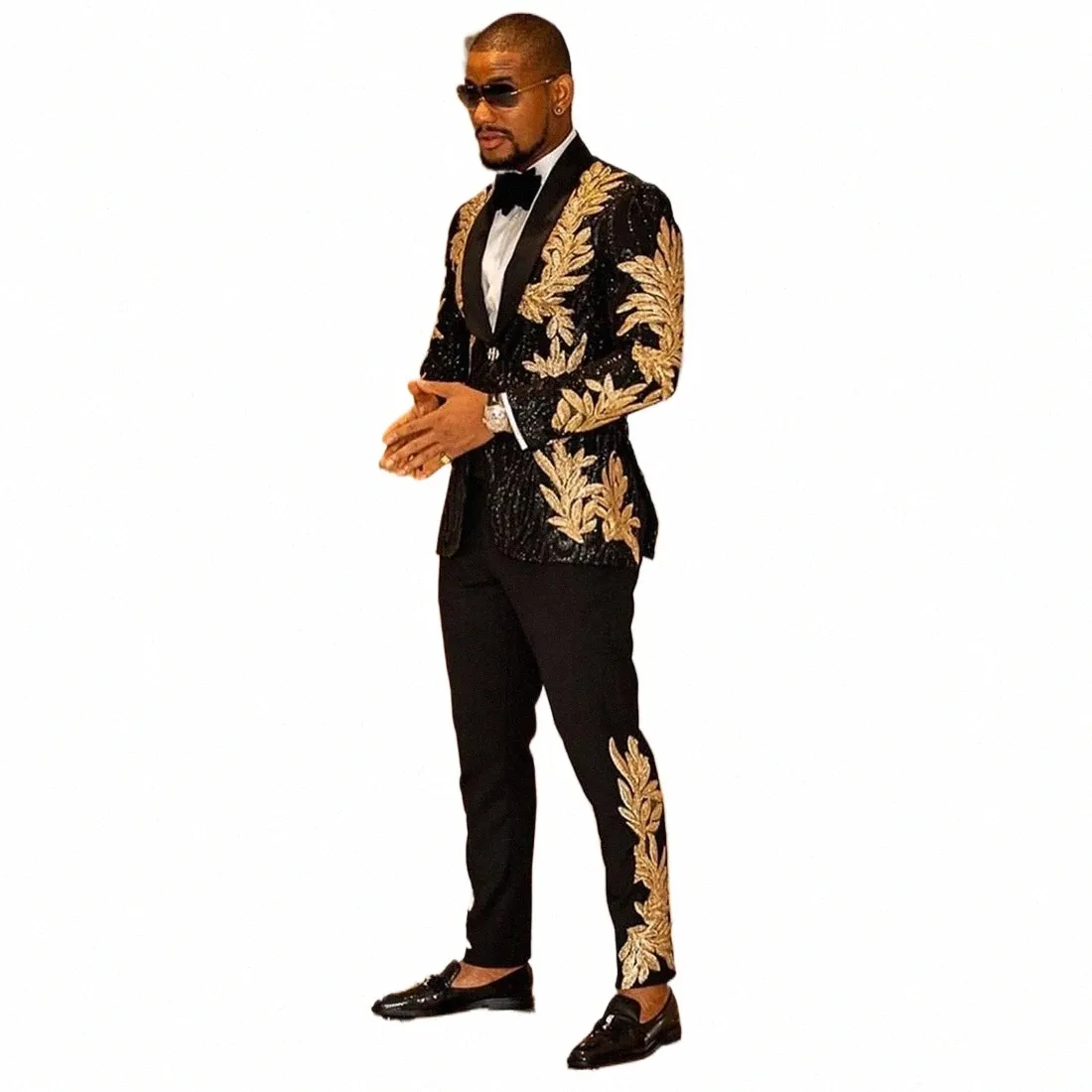 Luxury Gold Sequin Suit Formal Wedding Tuxedo, Slim Fit, Peaked
