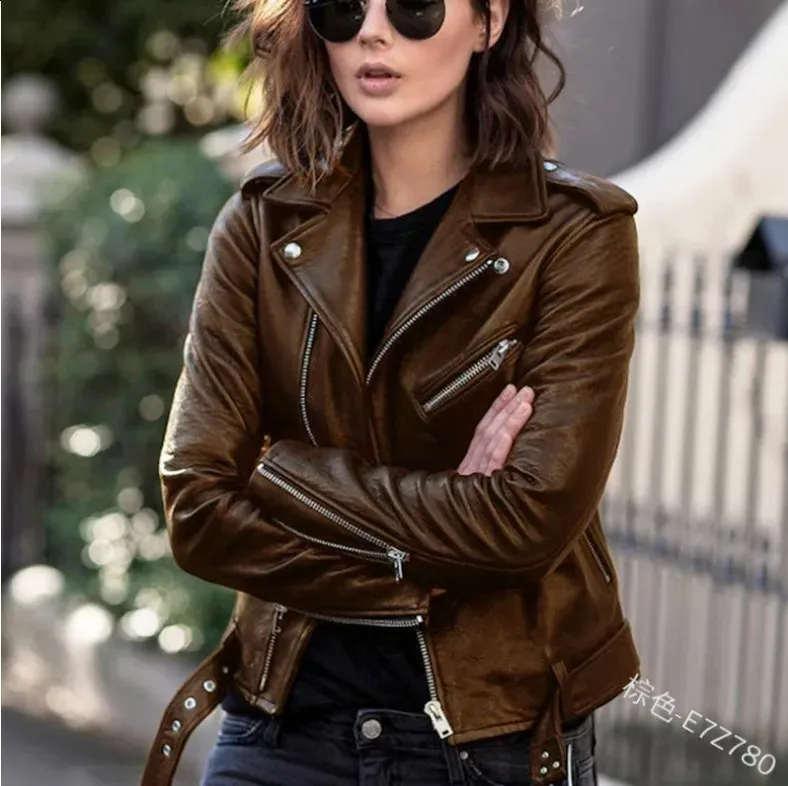 流行 Women's Elegant with jacket biker leather red Leather Clothing