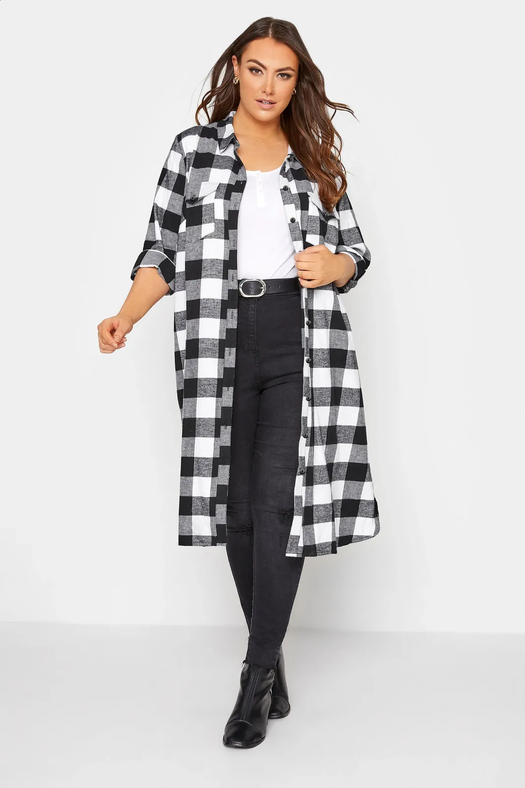 chinese dress ladies White Cotton Polka Dot Shirt Dress - Maxi Dresses main image 0