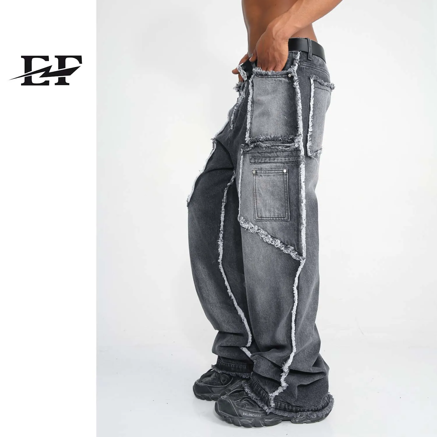 Dhgate Ragged Edge Jeans Spray Paint Jeans: Men's Slim Fit Denim