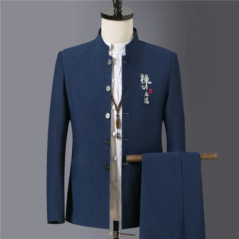 Chinese Style Mens Stand Collar Suit Coat With LG Sleeve Jacket And Tuxedo Pants Office Wear Trousers Set P7D2 From Herons 62.41 DHgate.Com