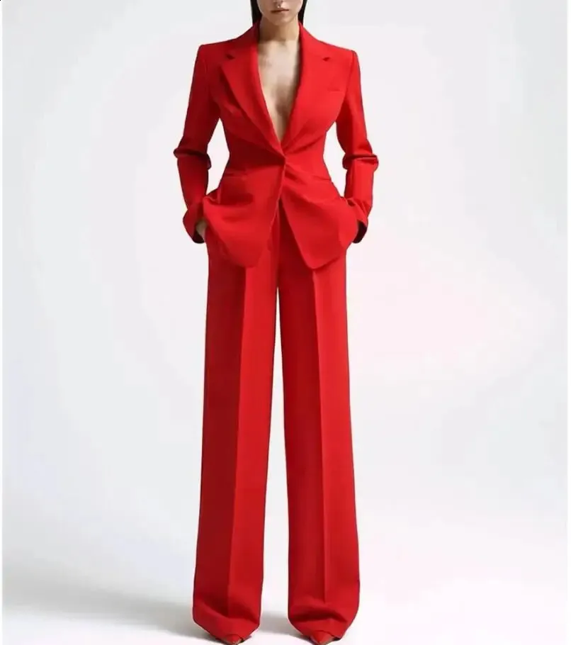 Elegant Blazer Wide Leg Pants Suit Set Premium Quality Womens