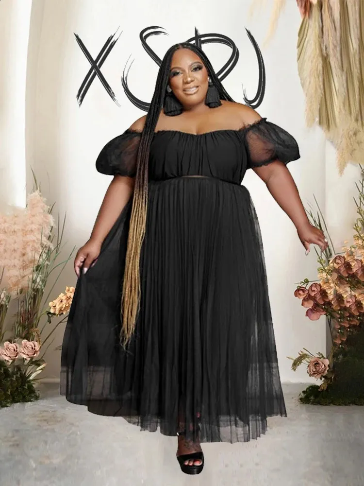 DHgate.com:Alluring Plus Size 2-Piece Off-Shoulder Puff