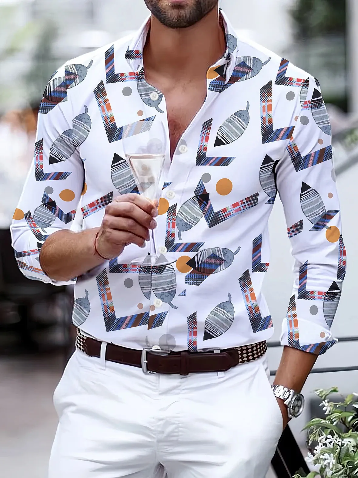 white christmas dresses Men's Black Shiny Printed Button Up Long Sleeve Dress Shirt Black / MD main image 1