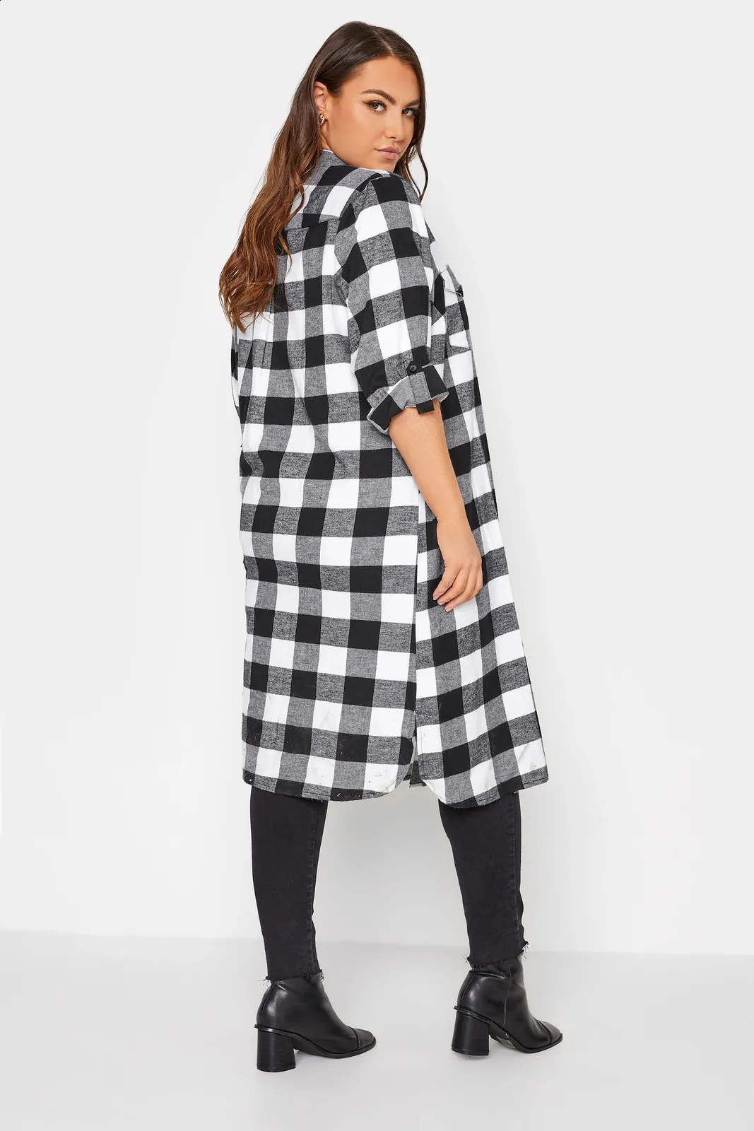 ミストレアス ワンピースFur Sleeve Plaid Shirt Dress Fur Sleeve Plaid Shirt Dress - MISTREASS