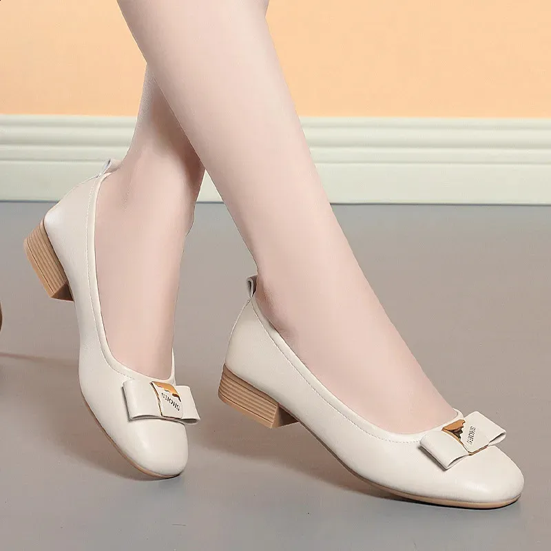 Comfortable Low Heel Pumps Women Soft Leather Block Heel Shoes