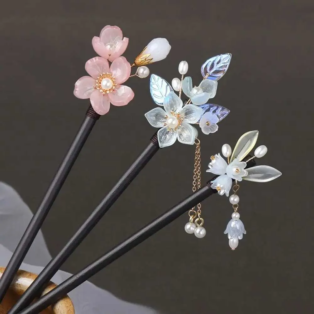 Wood Flower Hair Stick 7.87 in Pink Silicone Copper Tassel  display picture 2