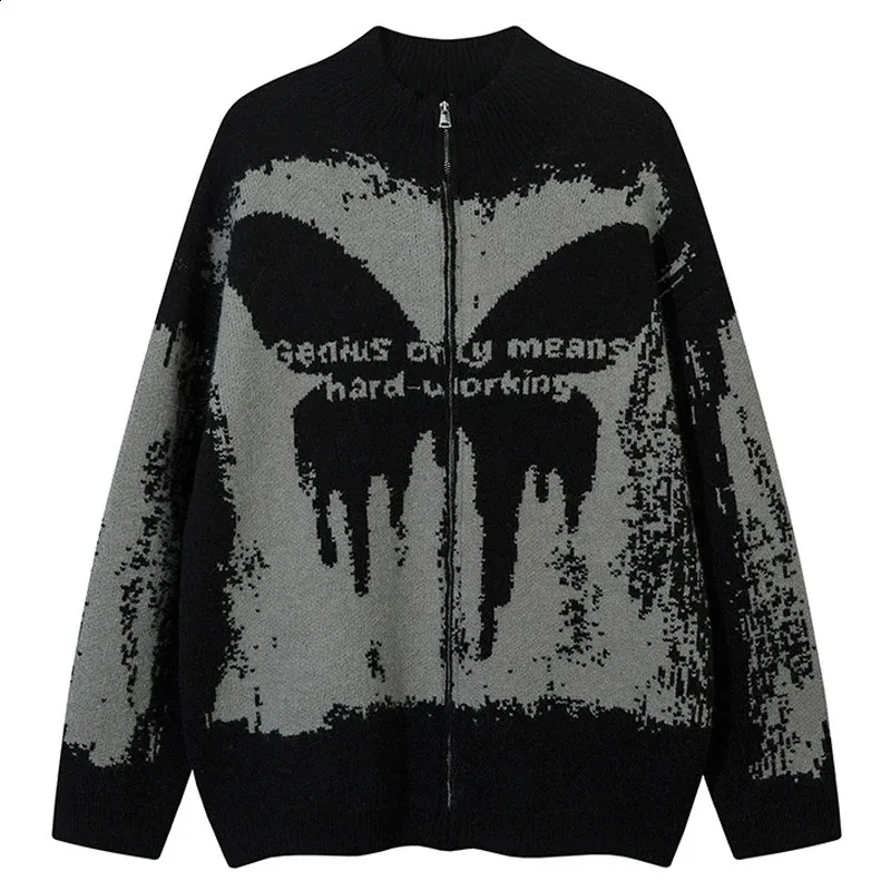 Oversized Zip Up Sweater Cardigan - Y2K Vintage Style, Knitted Graffiti ...