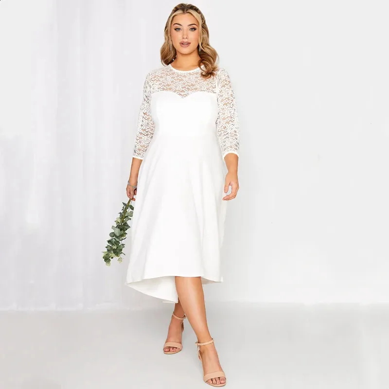 Plus Size White Dress With Sleeves, Flare Sleeve White Dress