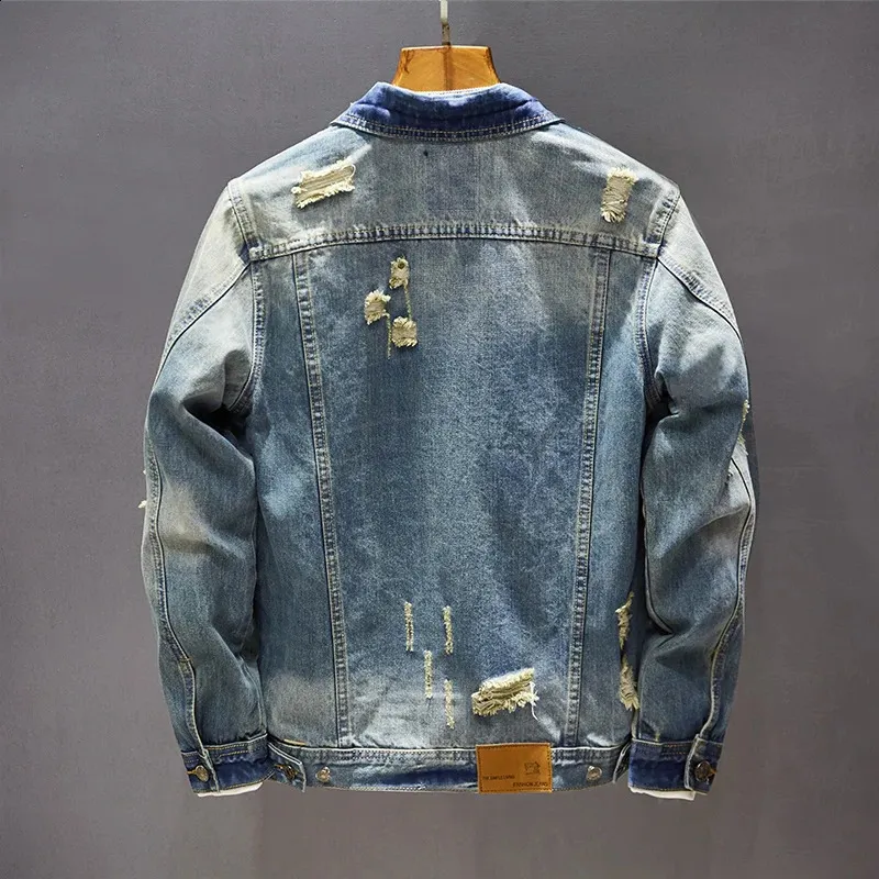 Retro Ripped Denim Jacket Mens - Ultra-Thin, Long Sleeve