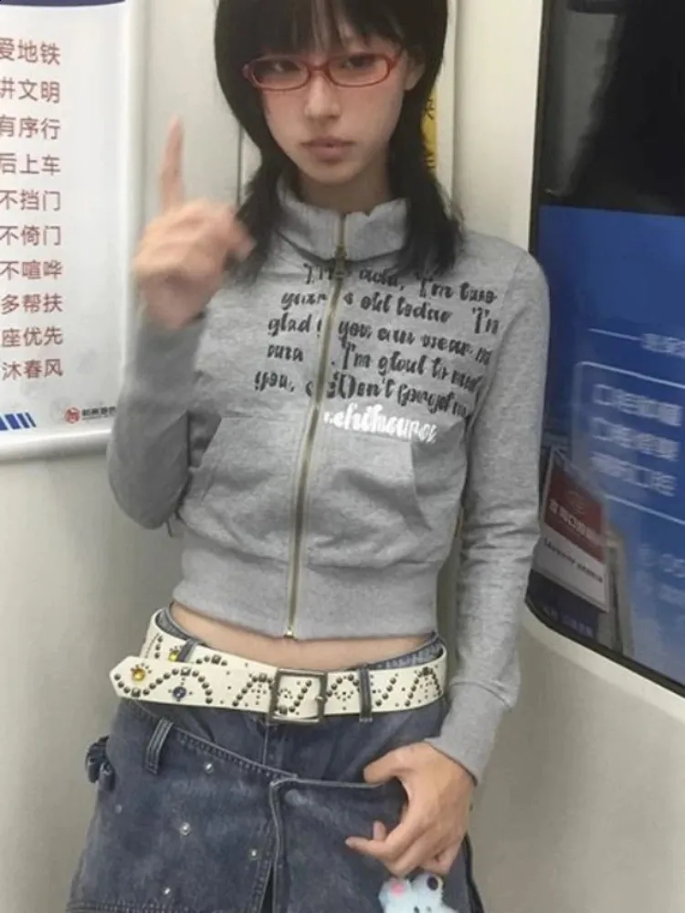 QWEEK Womens Cropped Sweatshirt Jacket Y2K Japanese... From 
