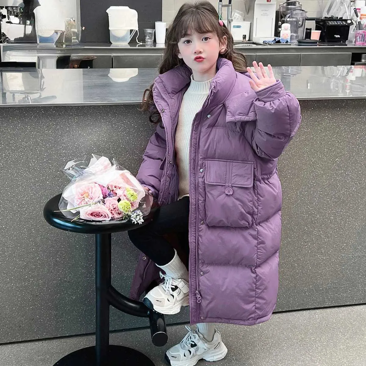 Teen's Winter Cotton Parka: Hooded Long Down Jacket for Girls