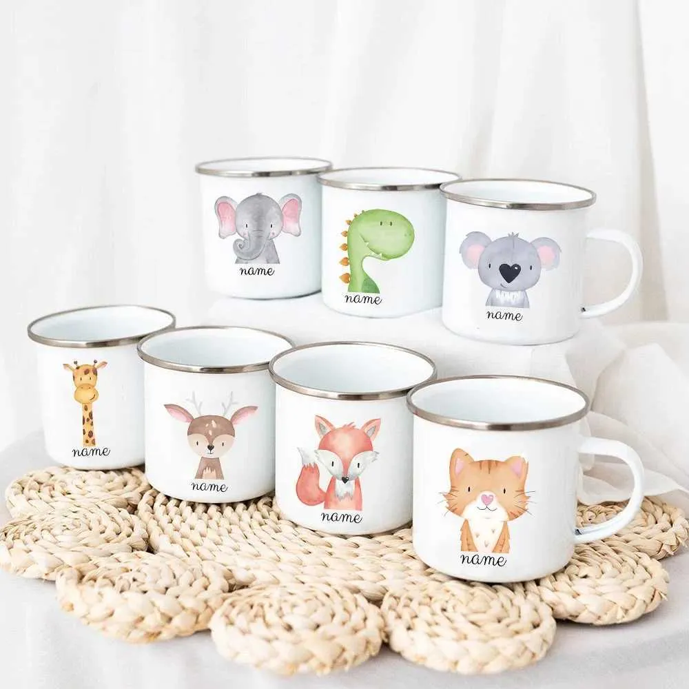 Personalized Enamel Mug for Kids Custom Name, Forest Animals Design,  Camping Cup, Baby Gift Durable Unique Present
