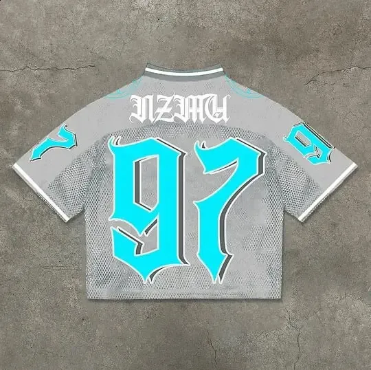 Y2K Harajuku Hip Hop Jersey - Silver Blue Number 97 Graphic