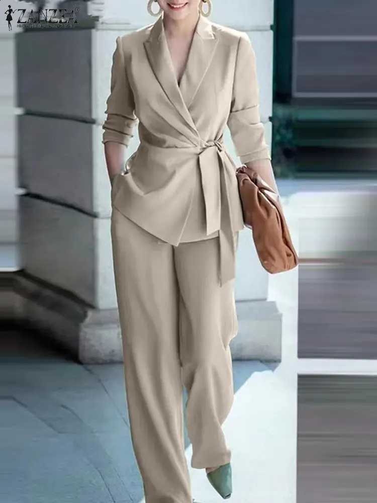 Blazer Pants Set: Womens Two Piece Wide Leg Suit Elegant