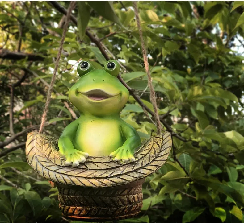 Décoration Grenouille Hamac Suspendue - Sculpture Jardin Résine Pour Extérieur Et Intérieur