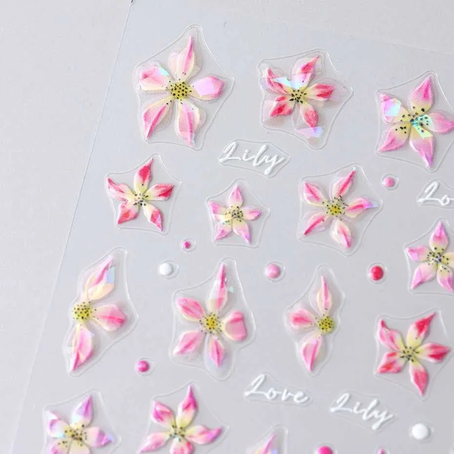 Aurora Lily Flower 3D Nail Art Stickers Embossed From