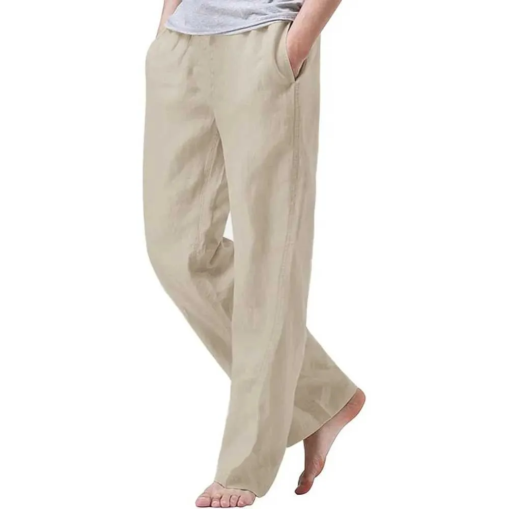 Pantalón De Lino Para Hombre - Ancho Y Transpirable Para Verano - Playa Y Hogar Con Bolsillos Y Cordón