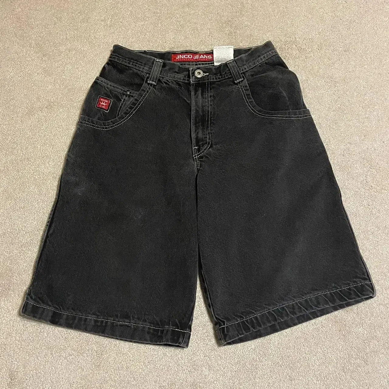 JNCO JEANS ブラック ショートパンツ JNCO Skeleton Gothic 240814 Harajuku Baggy Denim Shorts for