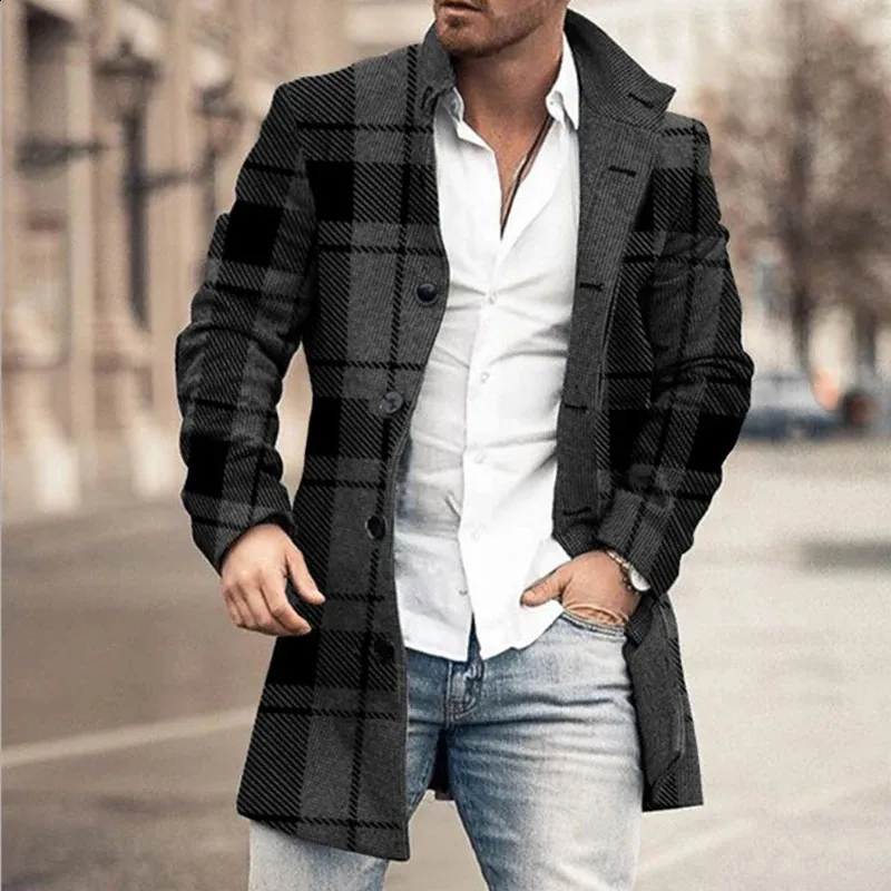 Harajuku Streetwear Retro Mens Plaid Button Long Jacket Men Harajuku Streetwear Retro Mens Plaid Button Long Jacket Men