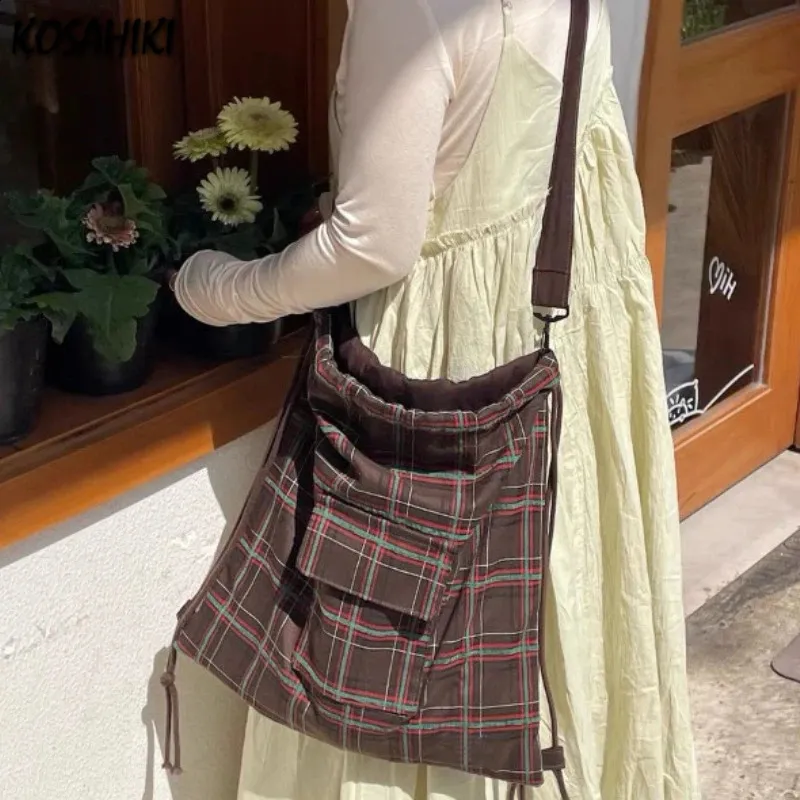 Plaid Handbags: High Capacity Shoulder Bag Vintage Style For