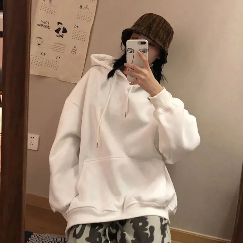 Harajuku Oversized Hoodie Korean Style White Fleece Sweatshirt Womens For Women Preppy Black Pullover With Hip Hop Cotton Hooded Streetwear Trend QWEEK 240815 From Sereinstore 30.31 DHgate.Com
