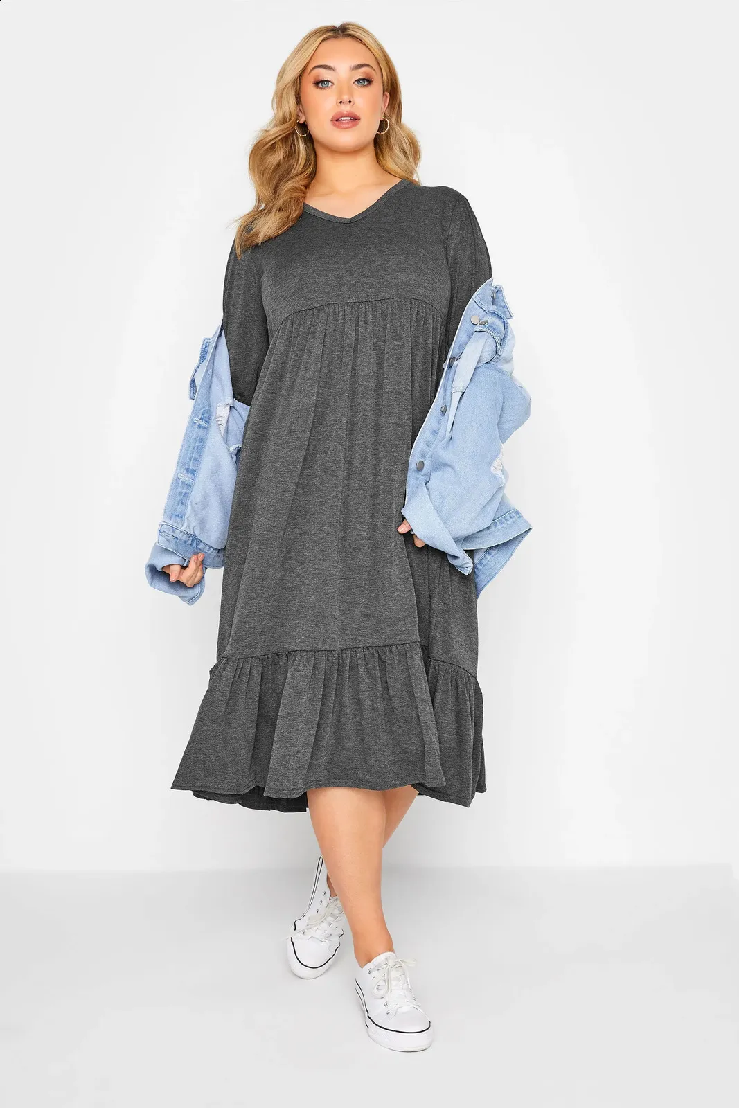 Plus Size Elegant Spring Autumn Smock Dress: Long Sleeve Casual Loose  Tiered Midi Dress with V-Neck, Available in Large Sizes 6XL 7XL 240819 from  Dhgate Plus size Dresses - price 70.46