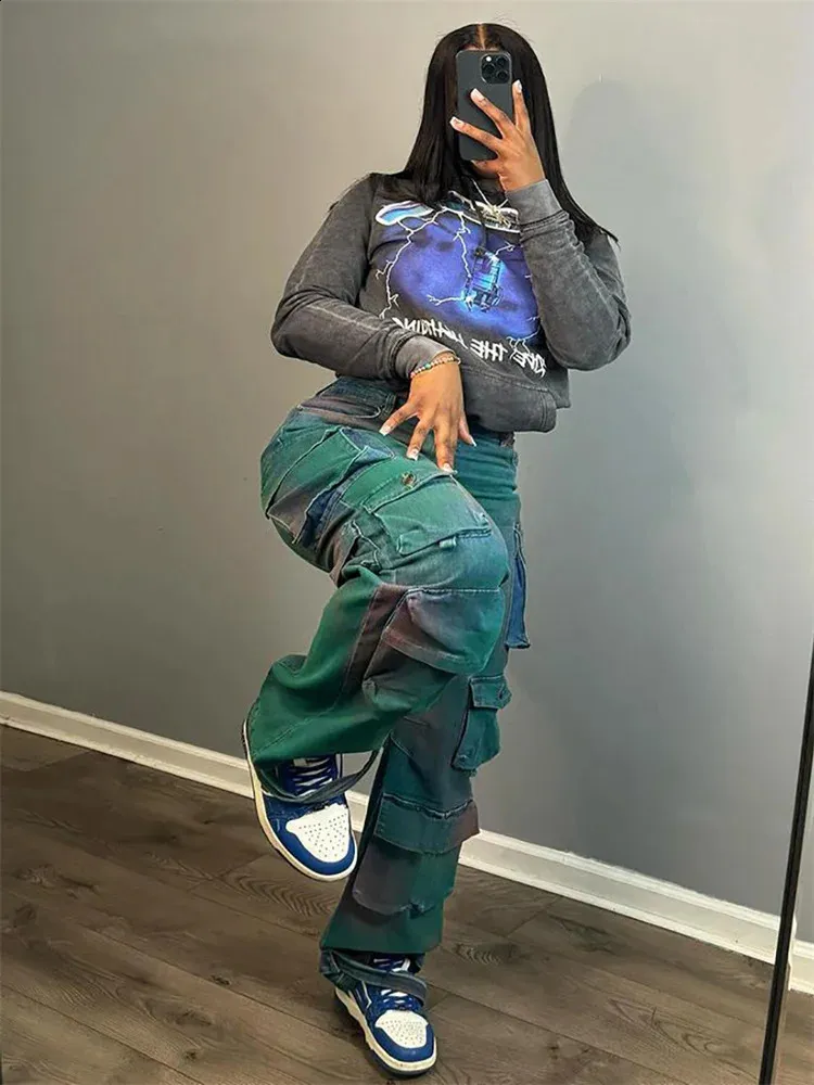 High Waist Tie Dye baggy jeans with Pockets - Y2K Streetwear