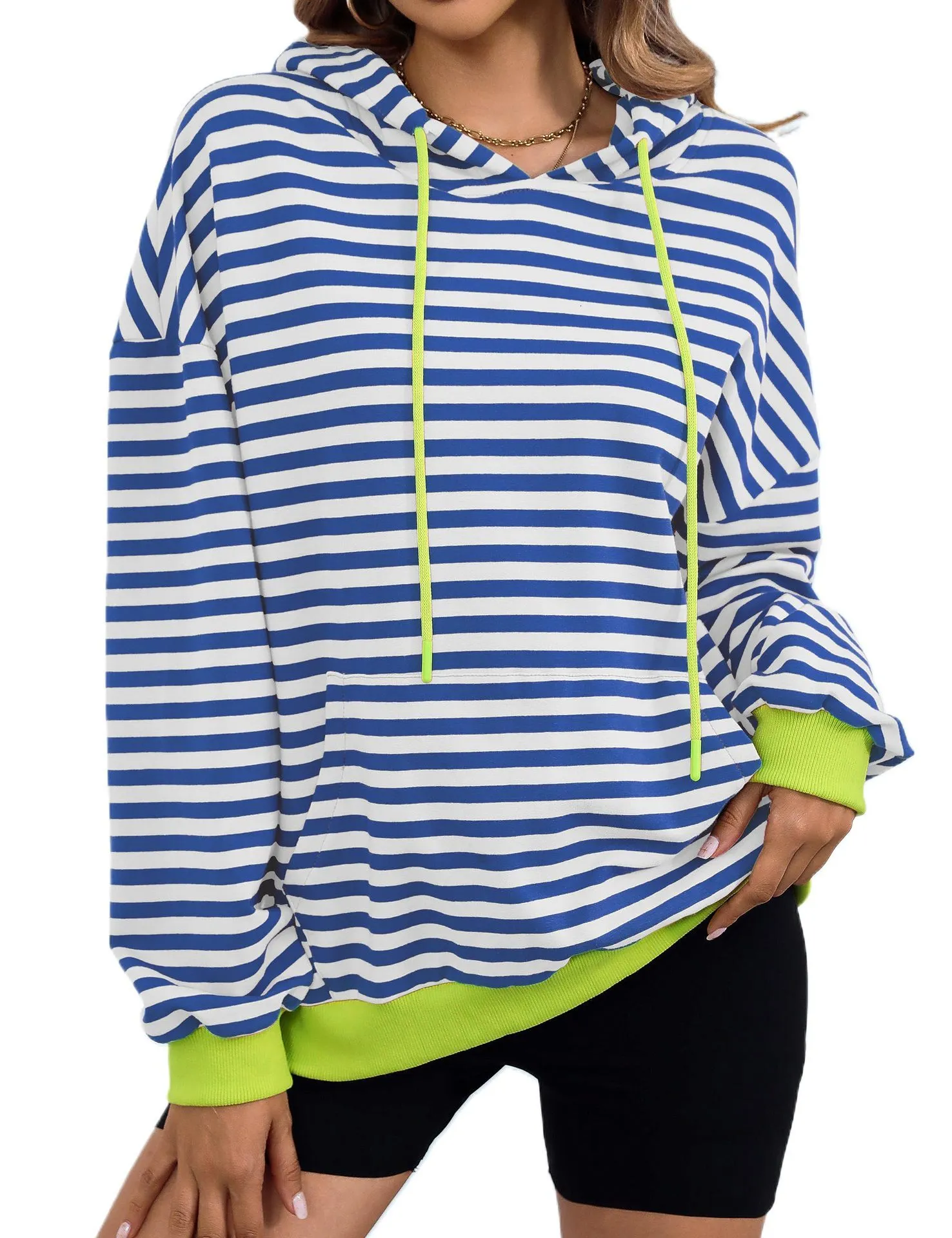 GIVON Women's Color Block Striped Hoodie - Long Sleeve Zip-Up Lightweight Hoodie With Kanga Pocket, Orange XX-Large