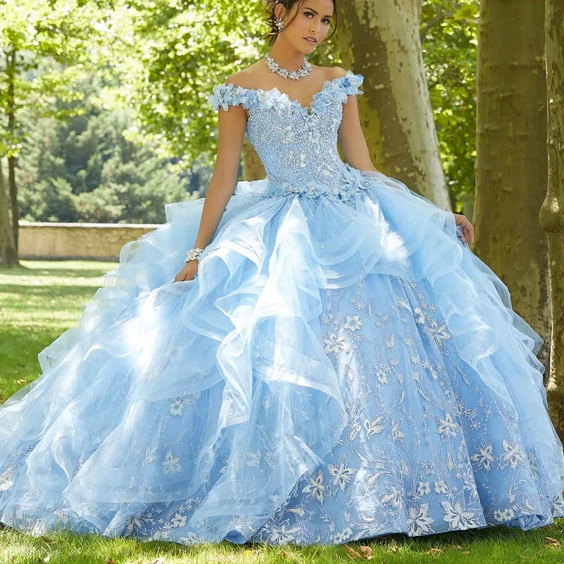 Off Shoulder Sleeveless Applique Beaded Sky Blue Quinceanera Dress for Sweet 16 WQ1206