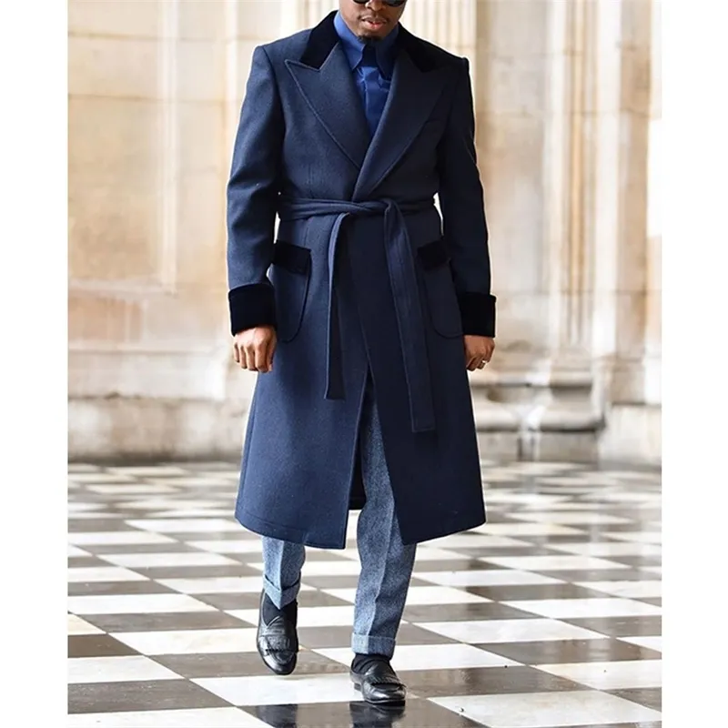 Plaid Pea Coat Men Elegant Men's Wool Trench Coat With Velvet