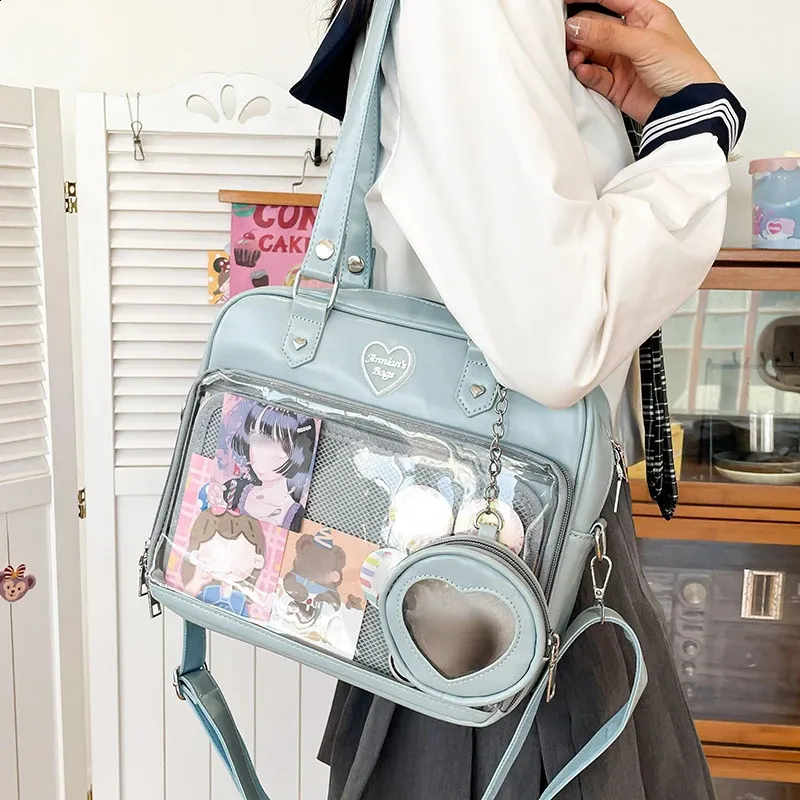 ZRREMRE Carino Borse Kawaii Zaino Messenger Borsa Per La Scuola, Multitasche Crossbody Preppy Zaini Laptop Giapponese Teen Ragazze Ita Totes, Blu, 35(L)x11(W)x30(H)cm