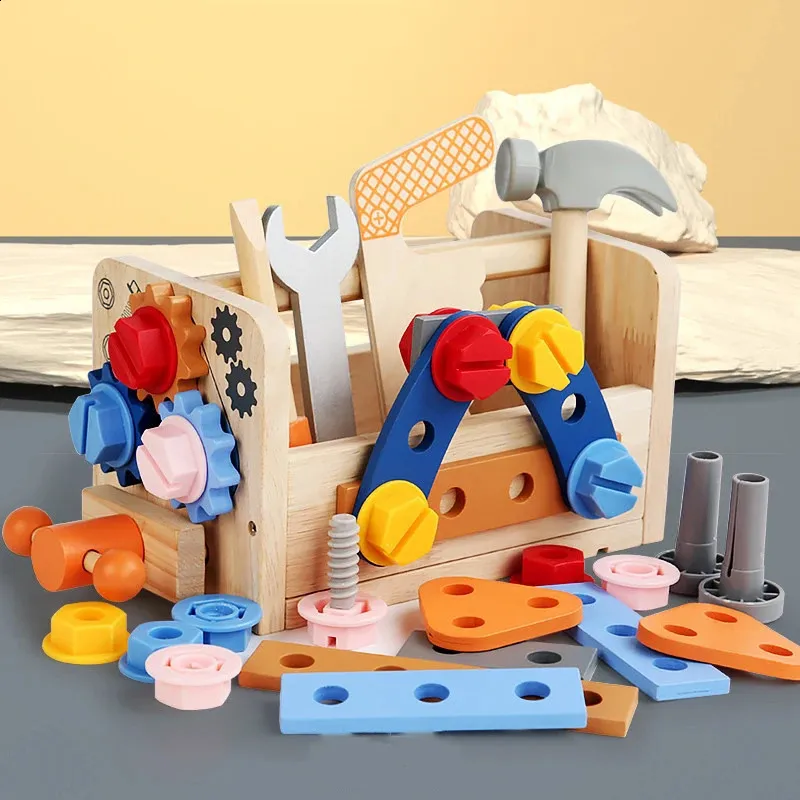 Montessori Wooden Keyword Toolbox Set For Kids Pretend Play With Nut ...
