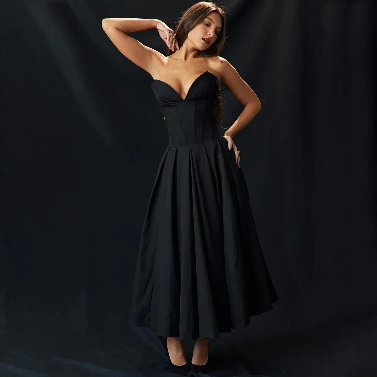black bodycon corset dress Confident Ruched Corset Mini Dress in Black main image 0