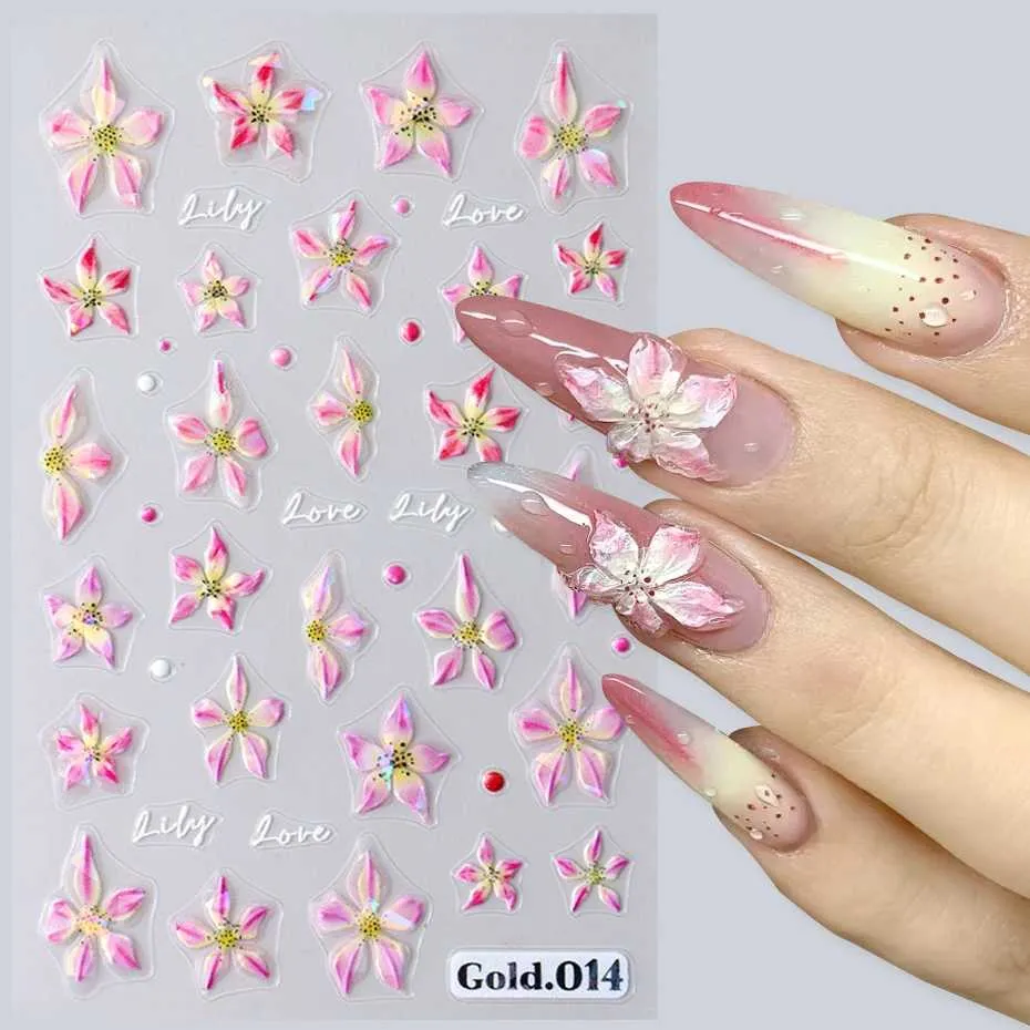 Aurora Lily Flower 3D Nail Art Stickers Embossed From