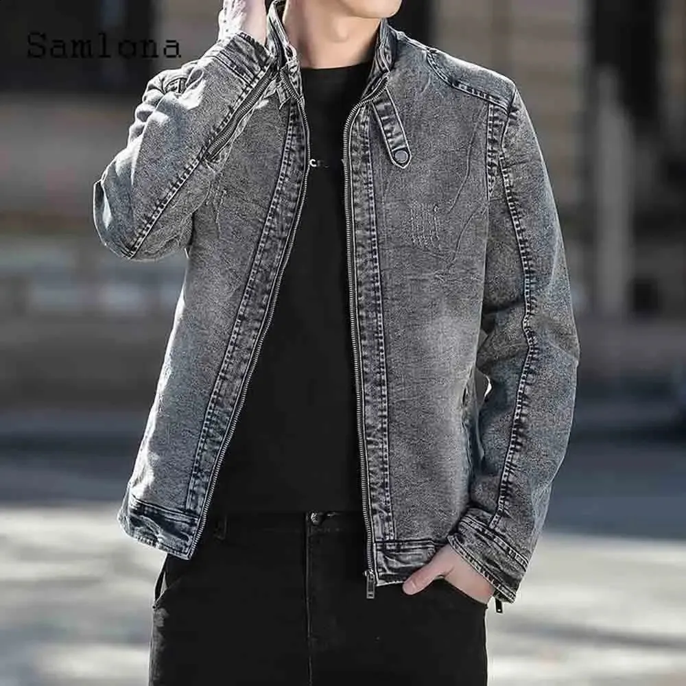 Slim Fit Demin Jean Jacket Men With Mandarin Collar For Men Streetwear Fashion Outerwear In Plus Sizes S 5XL 240814 From Leonorastore 50.93 DHgate.Com