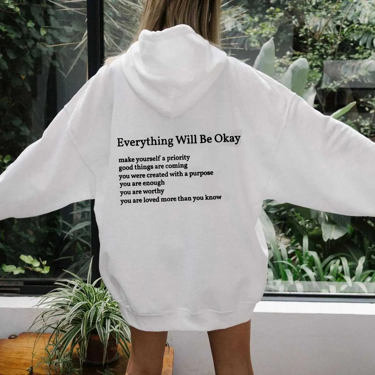Save Big on Bulk Sayings Hoodies Cool Hoodies Women's Positive Saying  Hoodie Everything Will Be Okay Back Print, Pocket Hooded Sweatshirt, Casual 