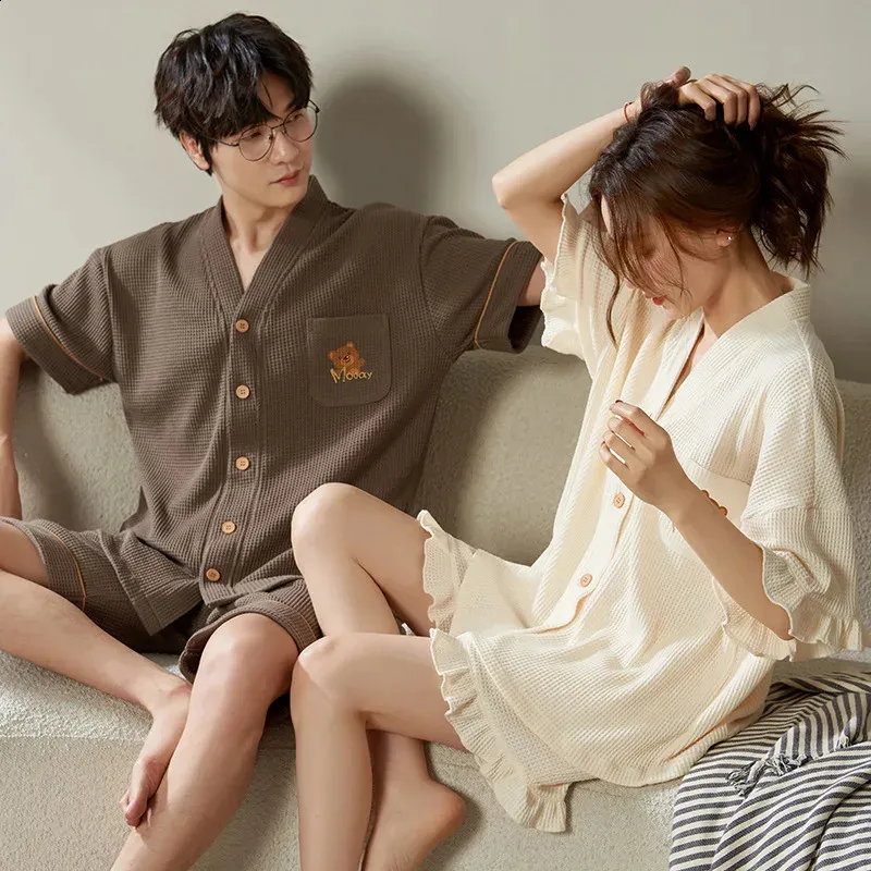 3XL Plus Size Couple Pajamas Set Soft Cotton Kimono Sleepwear for Summer Man and Woman Leisure Pijama Loungewear 2024 New Arrival
