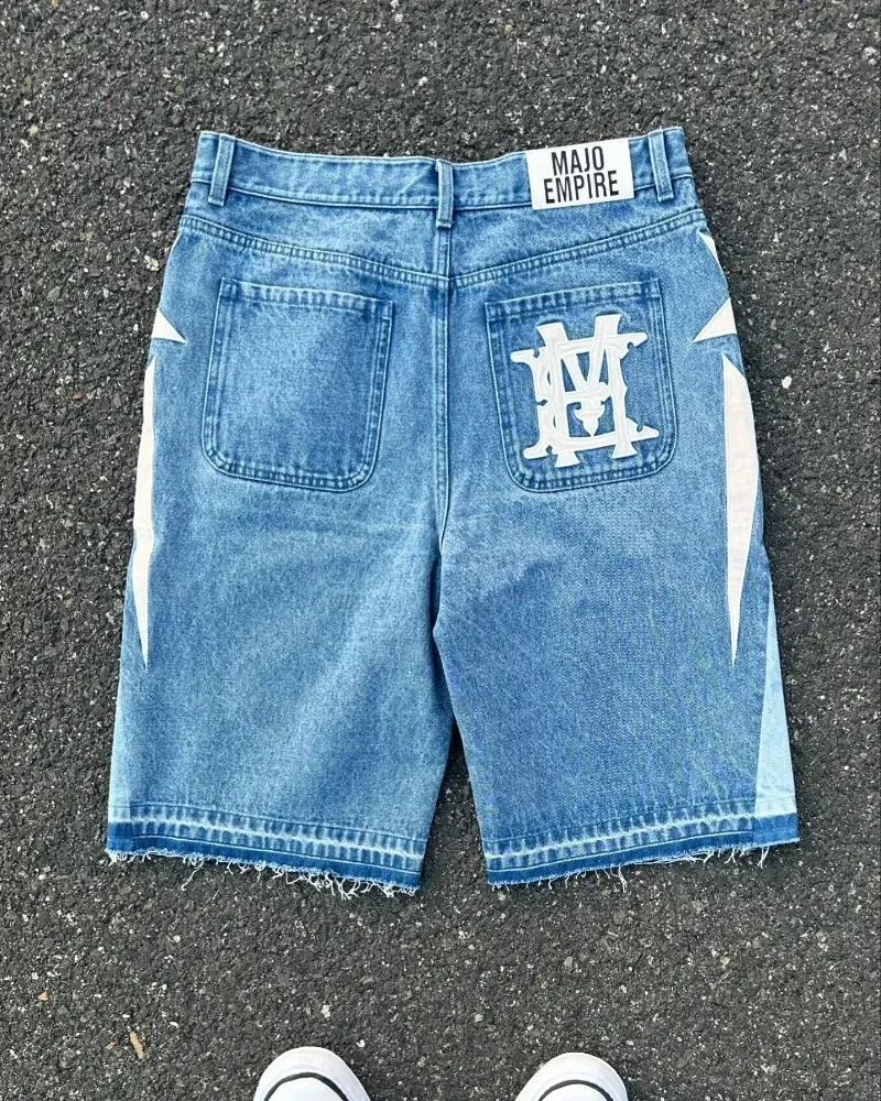 Harajuku Style Y2K Printed Loose Denim denim shorts for Men Harajuku Style Y2K Printed Loose Denim denim shorts for Men