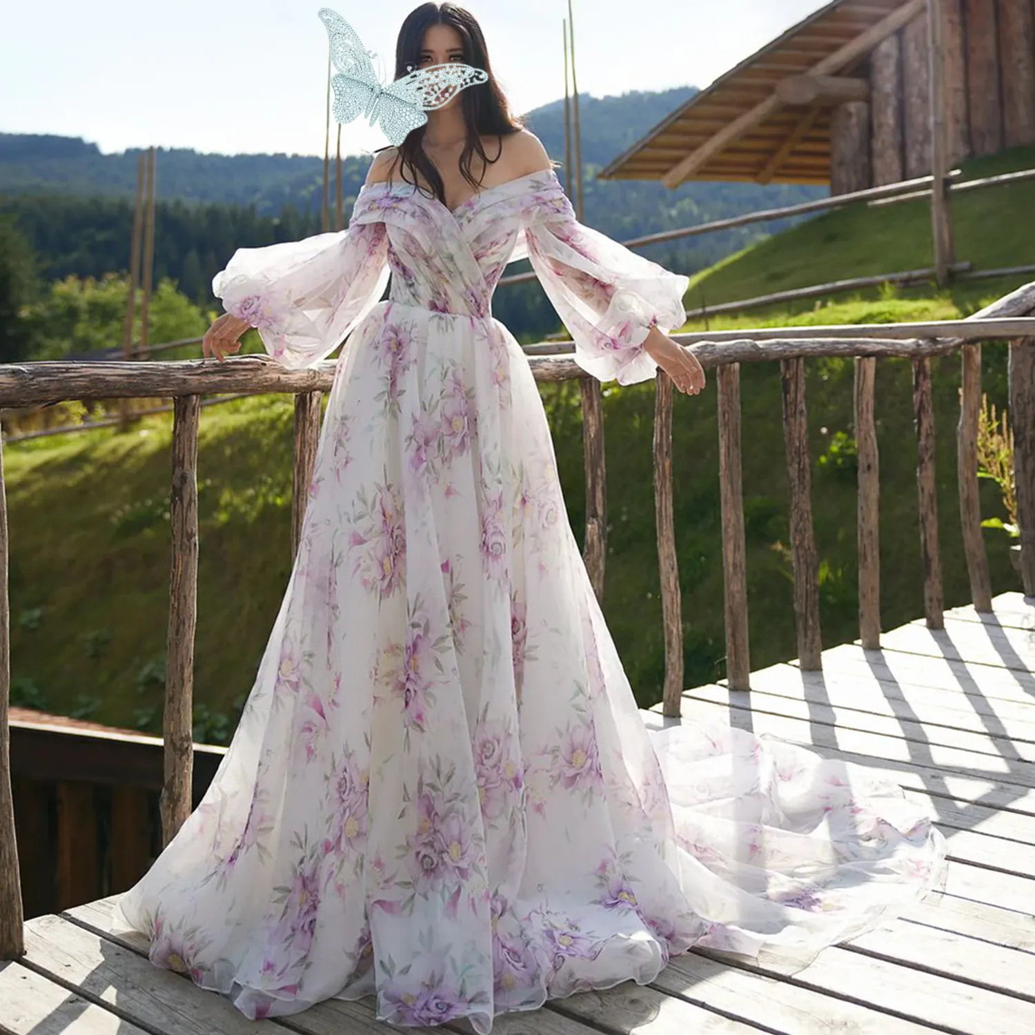 boho satin wedding dress Square-Neck Long-Sleeves A-Line Boho Beach Wedding Dress Simple Satin Train Bride Gowns Ivory / US2