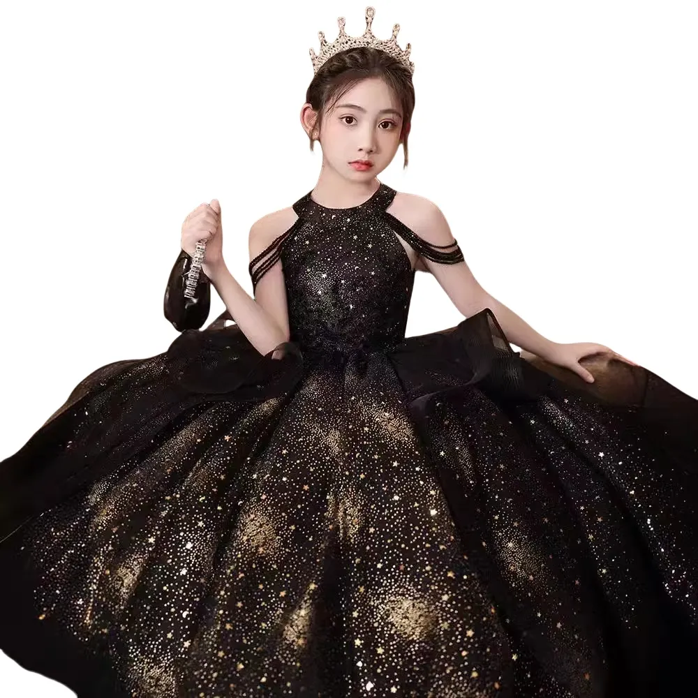 Puffy black gold lace girls party dress sleeveless ball gown with  asymmetrical hemline from Dhgate Flower Girls' Dresses - price 141.29