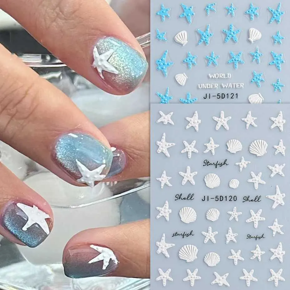Summer Holiday 5D Nail Art Stickers - Embossed Shells, Starfish, Sea Anchor Design (SW5D145)