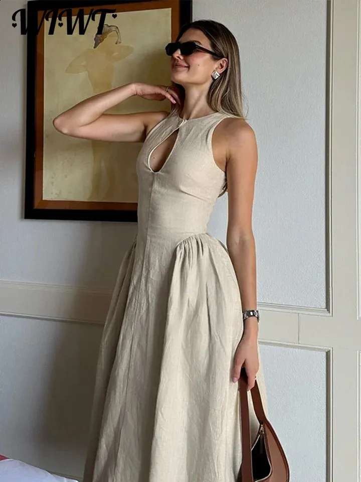 chinese dress ladies Beige Boxy Pleated Maxi Aviana Dress XXS main image 1