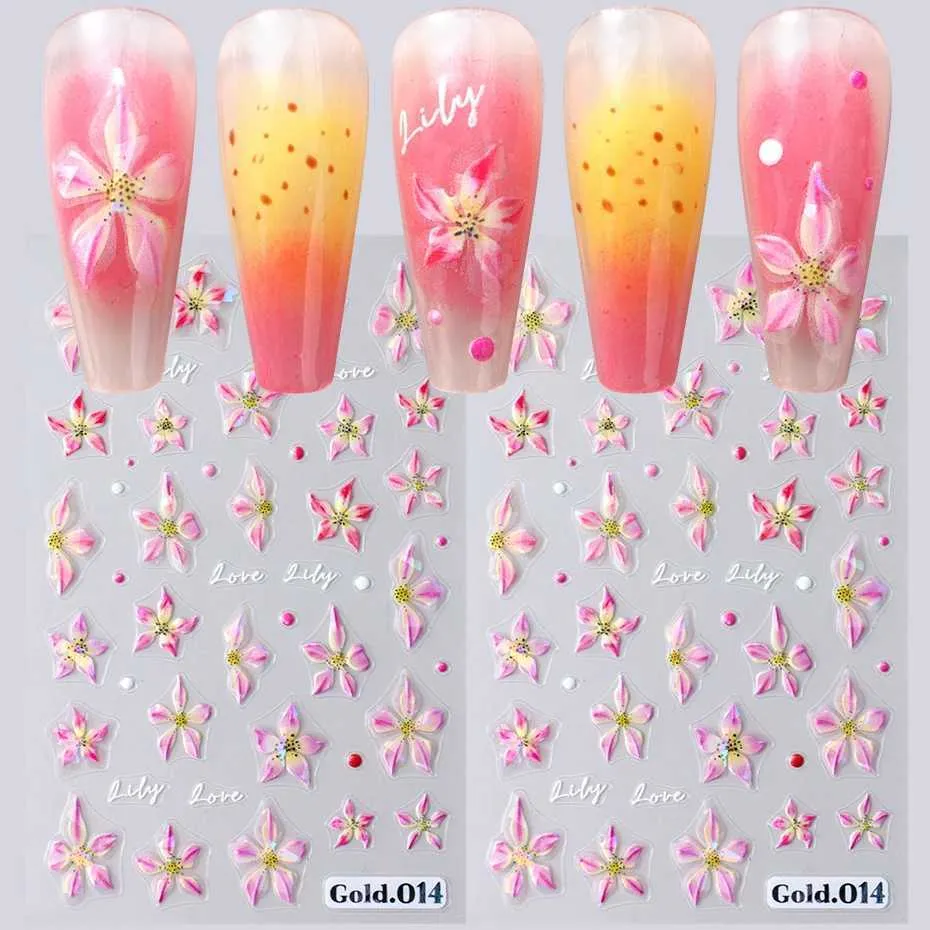 Aurora Lily Flower 3D Nail Art Stickers Embossed From