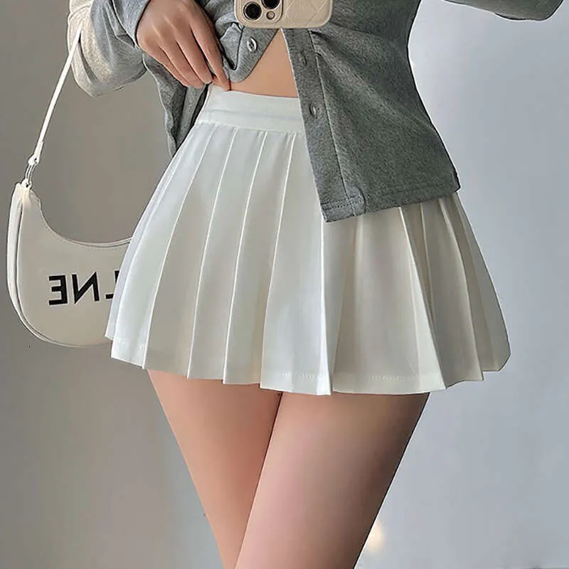High Waist Pleated Mini Skirt With Shorts Grey A Line School